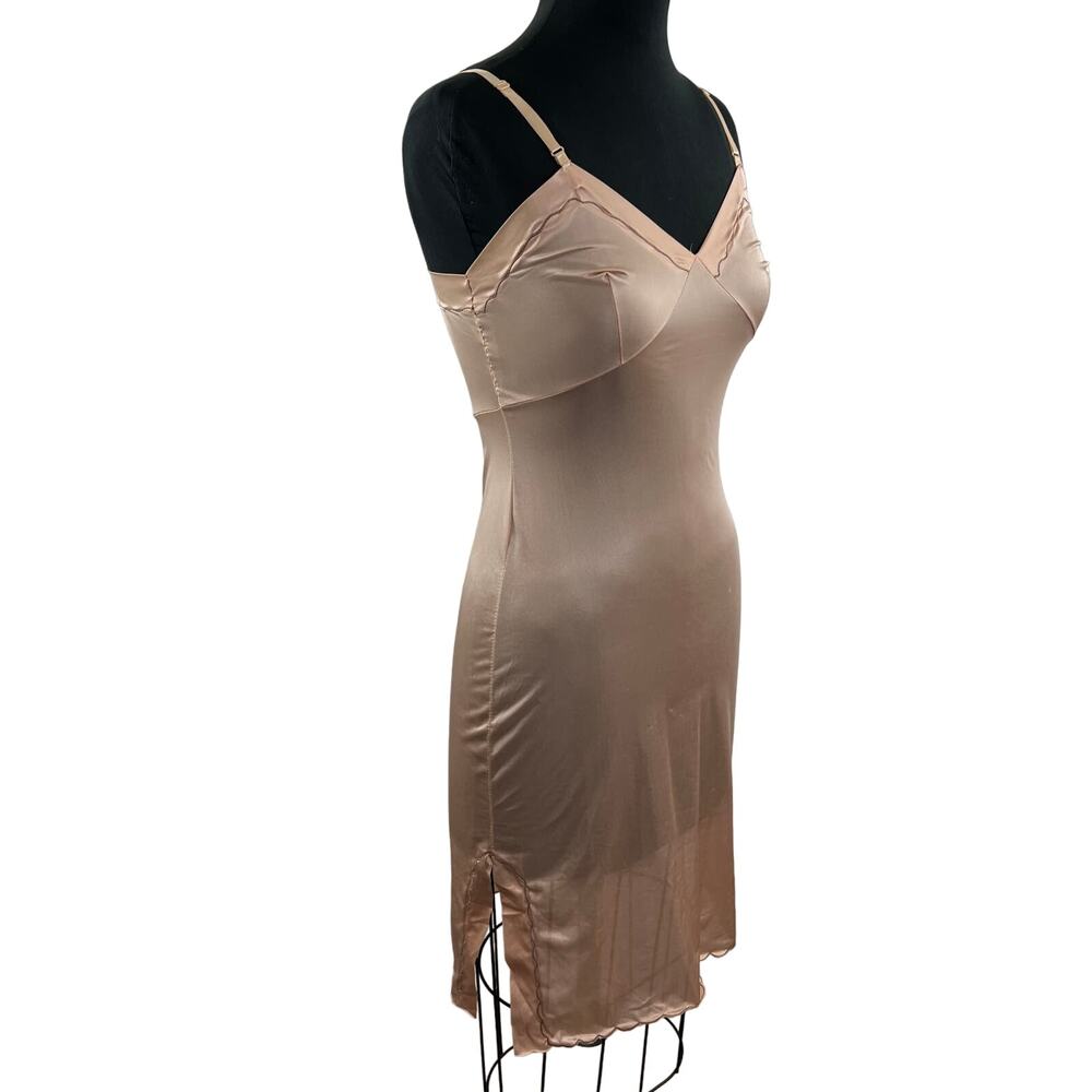 Vintage Beige Slip Side Slit Dress Strap VNeck Sleeveless Party Cocktail S? VTG